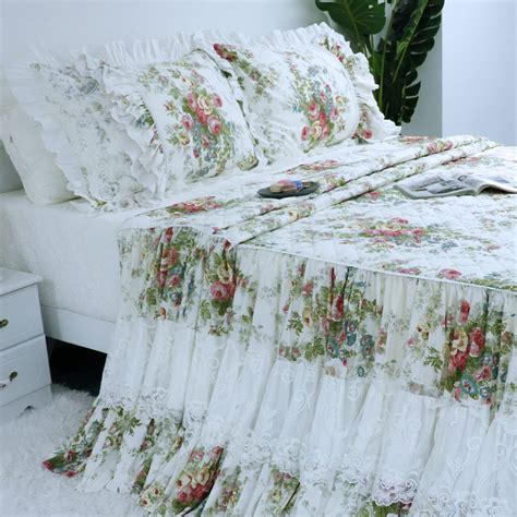 Fadfay Ruffled Bedspread Full Quilted Bed Skirt Floral