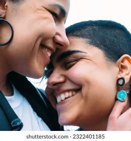Lesbian Couple One Hugging Another Behind Ai Generated Image Shutterstock