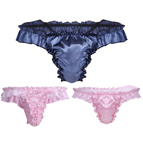 YOOJOO Mens Lingerie Soft Shiny Ruffled Frilly Sissy Bikini Briefs Thong Underwear Underpants
