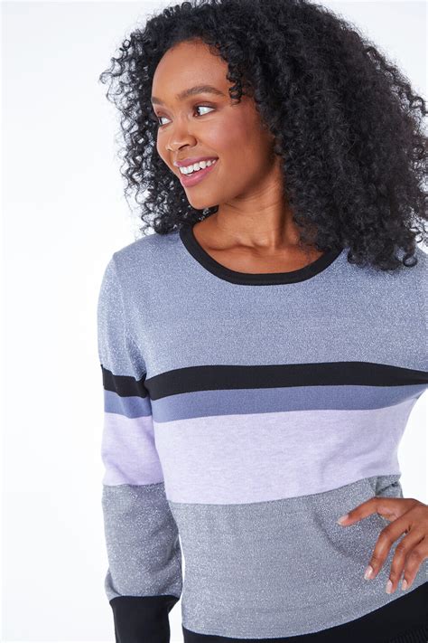 Petite Colour Block Stripe Jumper In Lilac Roman Originals Uk