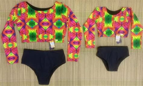 Kit Biquíni Cropped Manga Longa Calc Hot Pants Tal Mãe Filha Parcelamento sem juros