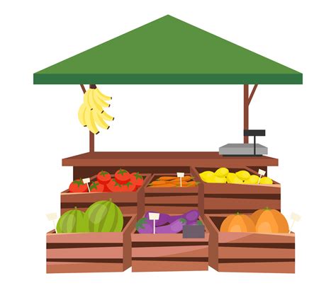 Fruits And Vegetables Market Stall Flat Illustration Farm Products