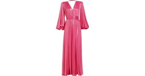 Bronx And Banco Zoe Billowy Sleeve V Neck Metallic Gown In Pink Lyst