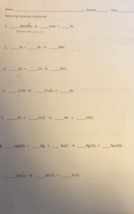 Solved Name Period Date Balancing Equations Practice Chegg