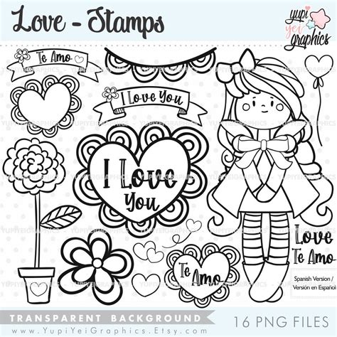 Valentine's Day Stamps Love Stamps Love Digital Stamps - Etsy