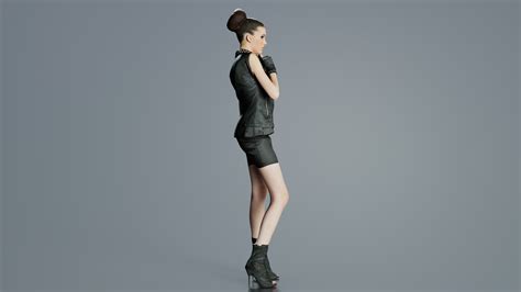 Hot Woman In Leather Skirt And Jacket Remastered Model Turbosquid