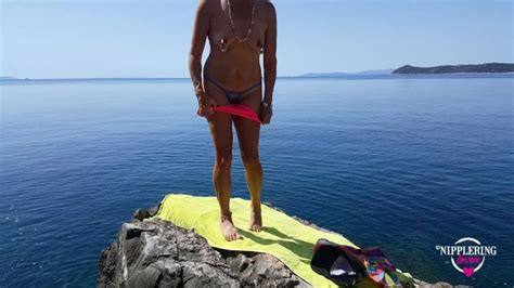 Nippleringlover Flashing Pierced Pussy Double Rings In Huge Pierced Nipples Outdoors At Nude