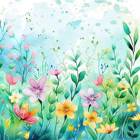 premium photo    painting   field  flowers   sky