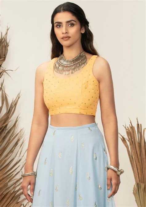 Buy Payal Singhal For Indya Yellow Foil Back Tie Crop Top Designer