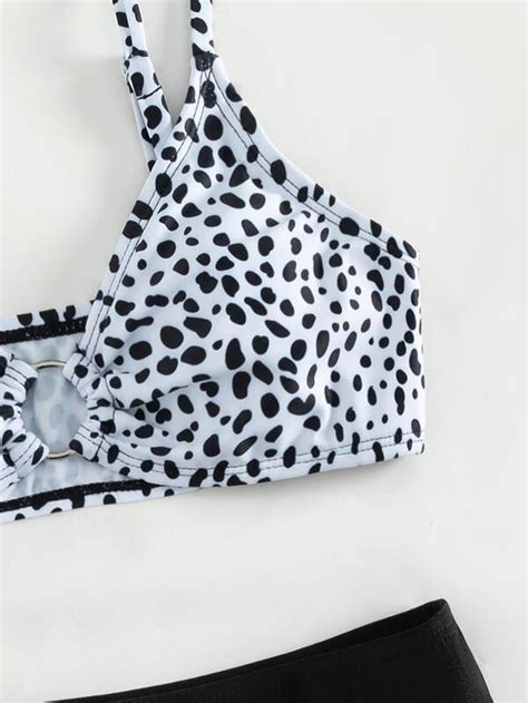 Teen Girls Dalmatian Print Ring Linked Bikini Swimsuit SHEIN UK