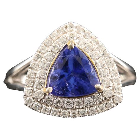 White Gold 4 Carat Trillion Cut Tanzanite And Diamond Halo Ring At