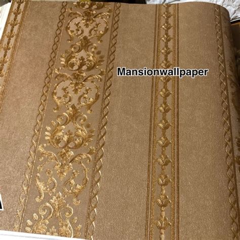 Jual Wallpaper Dinding Murah Garis Lurus Salur Klasik Gold Mewah