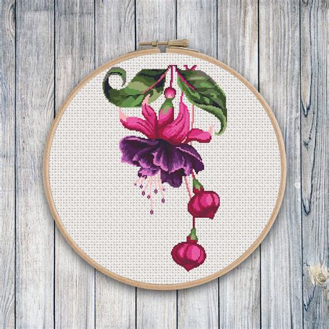 Fuchsia Flower Cross Stitch Pattern Modern Cross Stitch Etsy