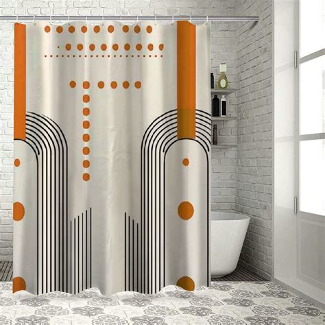 Bciig Mid Century Shower Curtain Boho Minimalist Abstract Arch Sun