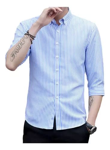 Camisa Casual De Manga Larga A Rayas Para Hombre Meses Sin Inter S