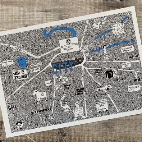 Manchester City MCFC Doodle Map Prints By Dave Draws The Warren