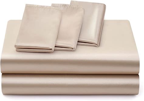 Seasonwood Satin Sheets Queen Deep Pocket Sheets 4pcs 1800 Microfiber 20 ×30 Taupe With 2