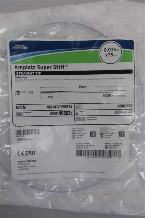 New BOSTON SCIENTIFIC 46563 AMPLATZ SUPER STIFF STRAIGHT TIP GUIDEWIRE