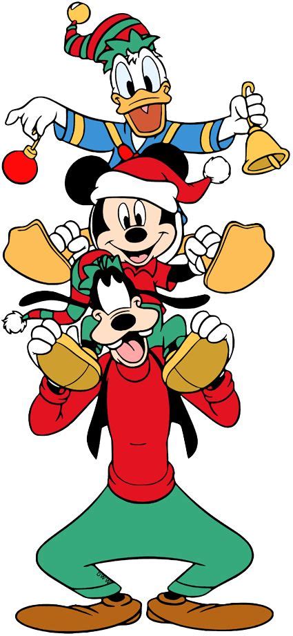 Mickey Mouse And Goofy Duck With Christmas Hats On Their Heads