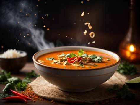 Premium Photo Delicious Thai Red Curry Soup Vibrant Rubyred Broth