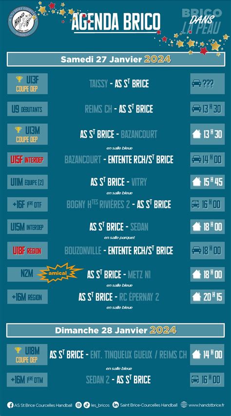 Agenda Brico Des 27 28 Janv 2024 AS Saint Brice Courcelles Handball