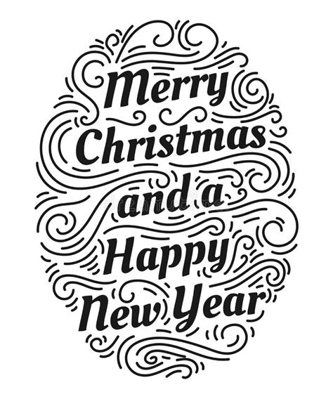 Merry Christmas And A Happy New Year Hand Drawn Lettering Stock Vector