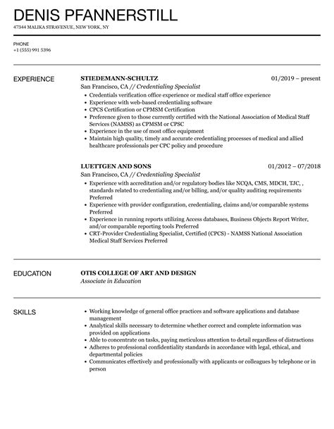 Credentialing Manager Resume Sample