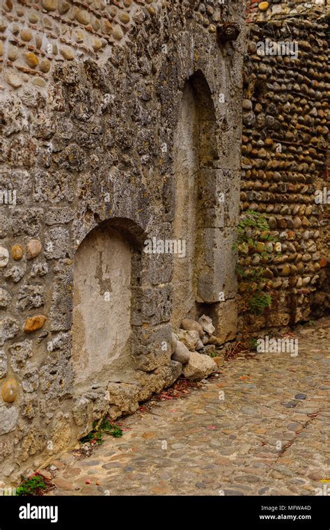 Medieval architecture of Perouges, France, a walled town, a popular ...