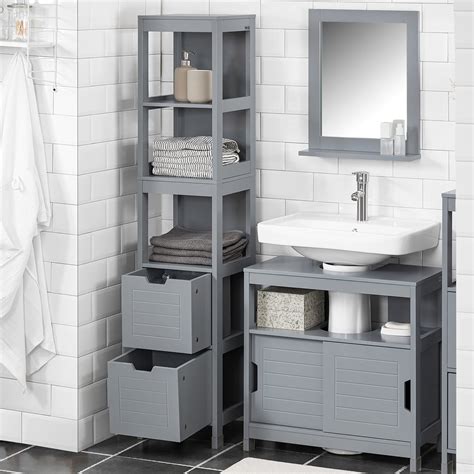 Sobuy Frg126 Sg Tall Bathroom Storage Cabinet With 3 Shelves And 2 Dr Sobuy Uk