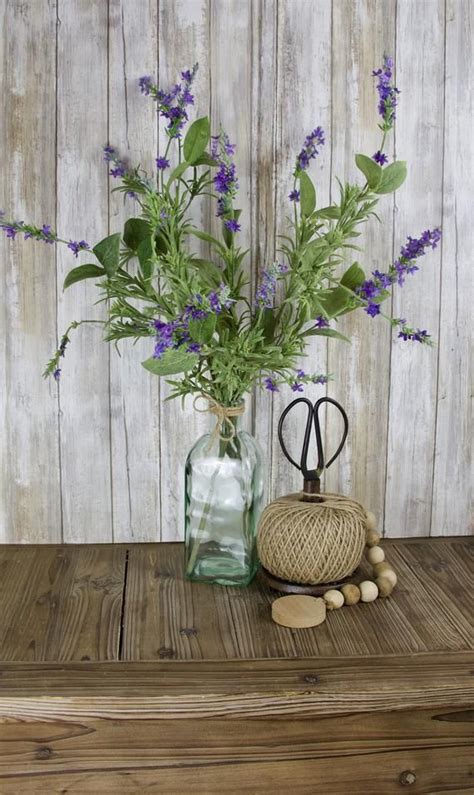 Lavender Arrangement In Blue Glass Vase Farmhouse Arrangement Kitchen Decor Table Arrangement