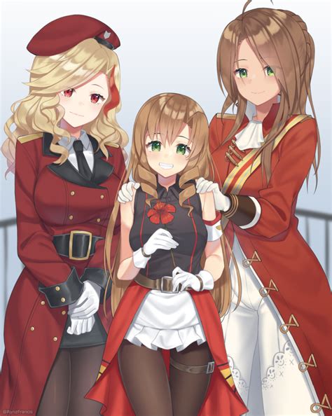 Safebooru 3girls Absurdres Beret Blonde Hair Brown Hair Drill Hair Female Commander Girls