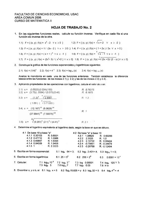 Hoja De Trabajo 2 Apuntes De La Hoja De Trabajo FACULTAD DE