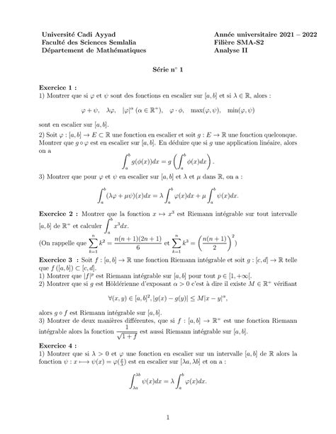 Série n1SMA S2 2022 Universit e Cadi Ayyad Facult e des Sciences