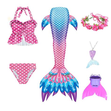 Barn Flickor Simning Sjöjungfru Svans Sjöjungfru Kostym Barn Baddräkt Fantasy Beach Bikini 120 7
