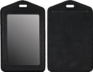 TIESOME 2pcs PU Leather ID Badge Holder Black Vertical Plastic Card