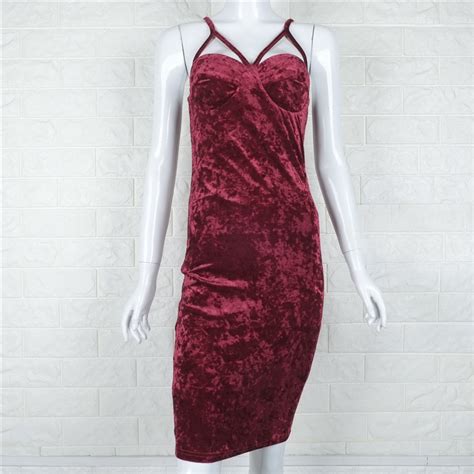 Sexy Spaghetti Strap Velvet Backless Bodycon Long Dress On Luulla