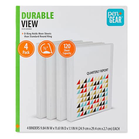 Pengear Durable View 12 D Ring Binders Black 4 Count