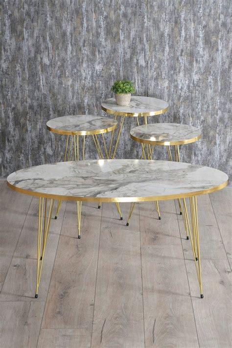 Derin S Salon Tafel Set Marmeren Look Set Van Wit Goud Luxe Design