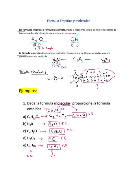 Clase De Formula Empirica Y Molecular Ingenier A Qu Mica Formula