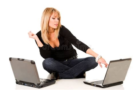 Blonde Woman Lying Down And Using Laptop Stock Photo Image Of Leisure Girl