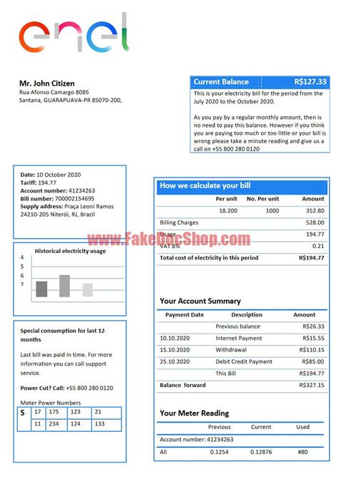 Brazil Enel Electricity Utility Bill Template In Word And Pdf Format