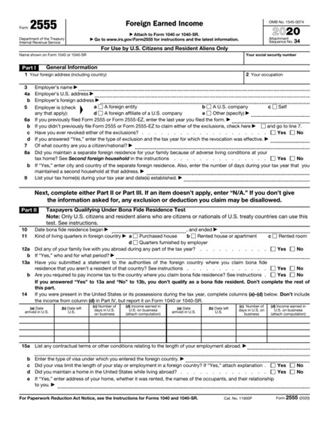 2555 Ez Fillable Form Printable Forms Free Online