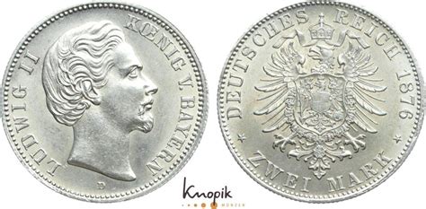 Bayern 2 Mark 1876 D Ludwig II 1864 1886 vorzüglich prägefrisch MA