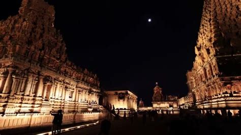 Night view of Brihadeeswarar Temple or B... | Stock Video | Pond5