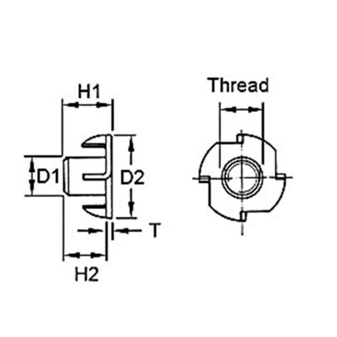 Fastenerdata Metric Coarse Four Pronged Steel Tee Nut For Wood