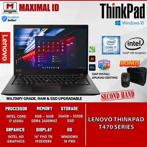 Jual Laptop Murah Lenovo Thinkpad T470 Intel I7 16GB 512GB SSD FHD