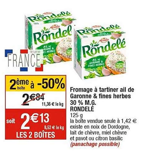 Offre Fromage à L ail De Garonne Et Fines Herbes 30 M g Rondelé chez