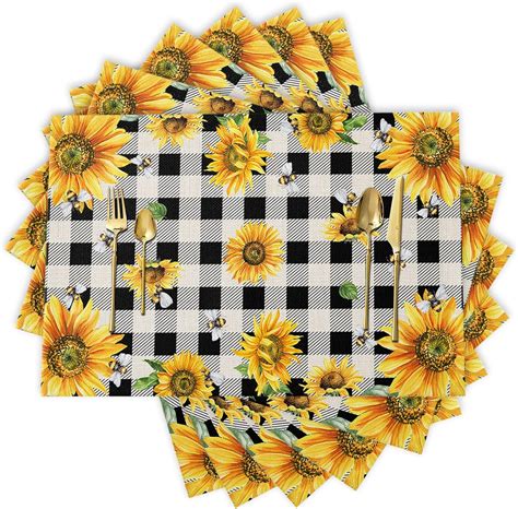 Amazon Plaid Sunflower Placemats Sunshine Placemats For Dining