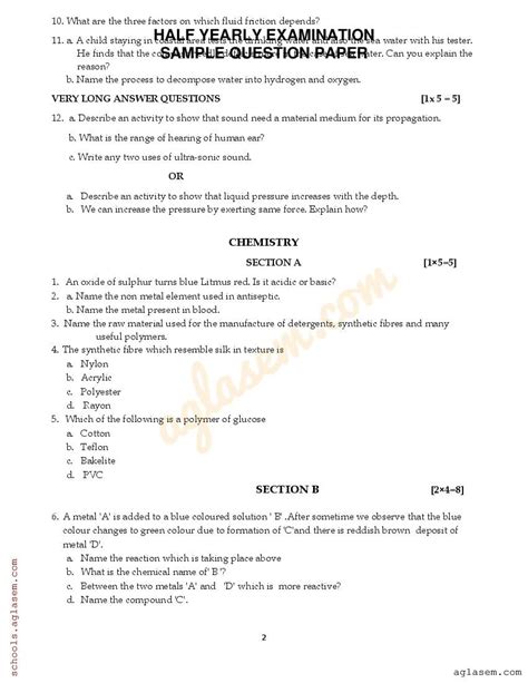 Class 8 Science Sample Paper Half Yearly 2024 25 8th Science Half