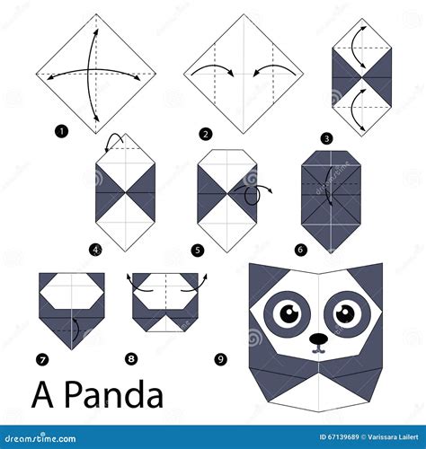 Step By Step Instructions How To Make Origami A Panda Stock Vector